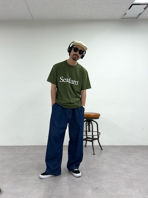 接触冷感2タックデニムワイドスラックス