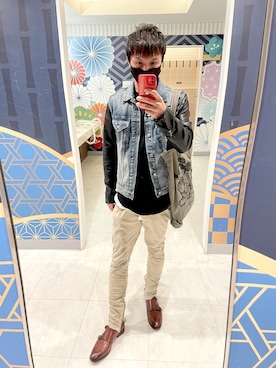 「H&M（エイチ・アンド・エム）のアイテム（デニムジャケット）」を使った、  SHIGETOさん（メンズ・177cm）の秋コーディネート
