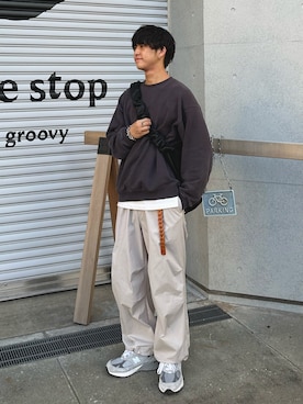 「WYM LIDNM（ウィム バイ リドム）のアイテム（スウェット）」を使った、Kouさん（メンズ・170cm）の秋コーディネート