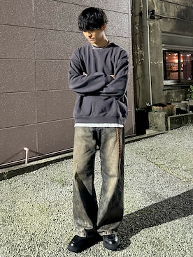 「WYM LIDNM（ウィム バイ リドム）のアイテム（スウェット）」を使った、Kouさん（メンズ・170cm）の秋コーディネート