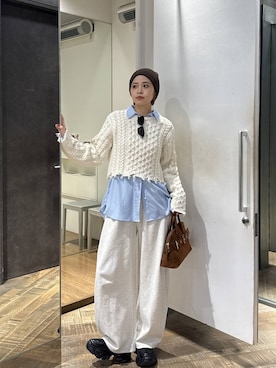 「アイテム（ニットキャップ/ビーニー、グレー系）」を使った、ぺえさん（レディース・166cm）の冬コーディネート