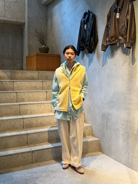 「Toironier（トワロニエ）のToironier/トワロニエ/HOODED SHIRTS（シャツ/ブラウス、グリーン系）」を使った、llleiiiさん（メンズ・173cm）の春コーディネート