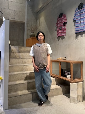 「Toironier（トワロニエ）のToironier/トワロニエ/Draping Denim Trousers（デニムパンツ、その他）」を使った、llleiiiさん（メンズ・173cm）の夏コーディネート