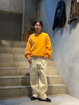 「Toironier（トワロニエ）のToironier/トワロニエ/5Pocket Denim Pants（デニムパンツ、ベージュ系）」を使った、llleiiiさん（メンズ・173cm）の春コーディネート