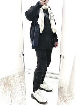 「COMME des GARCONS HOMME（コム デ ギャルソン・オム）のCOMME des GARCONS HOMME × New Balance 1906R W-NAME WHITE×BLACK（スニーカー、ホワイト系）」を使った、6000さん（メンズ・172cm）の春コーディネート