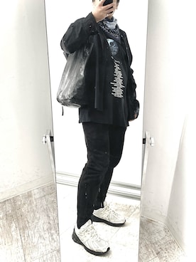 「COMME des GARCONS HOMME（コム デ ギャルソン・オム）のCOMME des GARCONS HOMME × New Balance 1906R W-NAME WHITE×BLACK（スニーカー、ホワイト系）」を使った、6000さん（メンズ・172cm）の春コーディネート