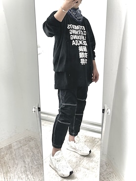 「Dickies（ディッキーズ）の【メンズ】ジョガーパンツ（チノパンツ、ブラック系）」を使った、6000さん（メンズ・172cm）の夏コーディネート