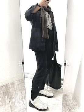 「COMME des GARCONS HOMME（コム デ ギャルソン・オム）のコットンオックス パッチワークシャツ（シャツ/ブラウス、ブラック系）」を使った、6000さん（メンズ・172cm）の春コーディネート
