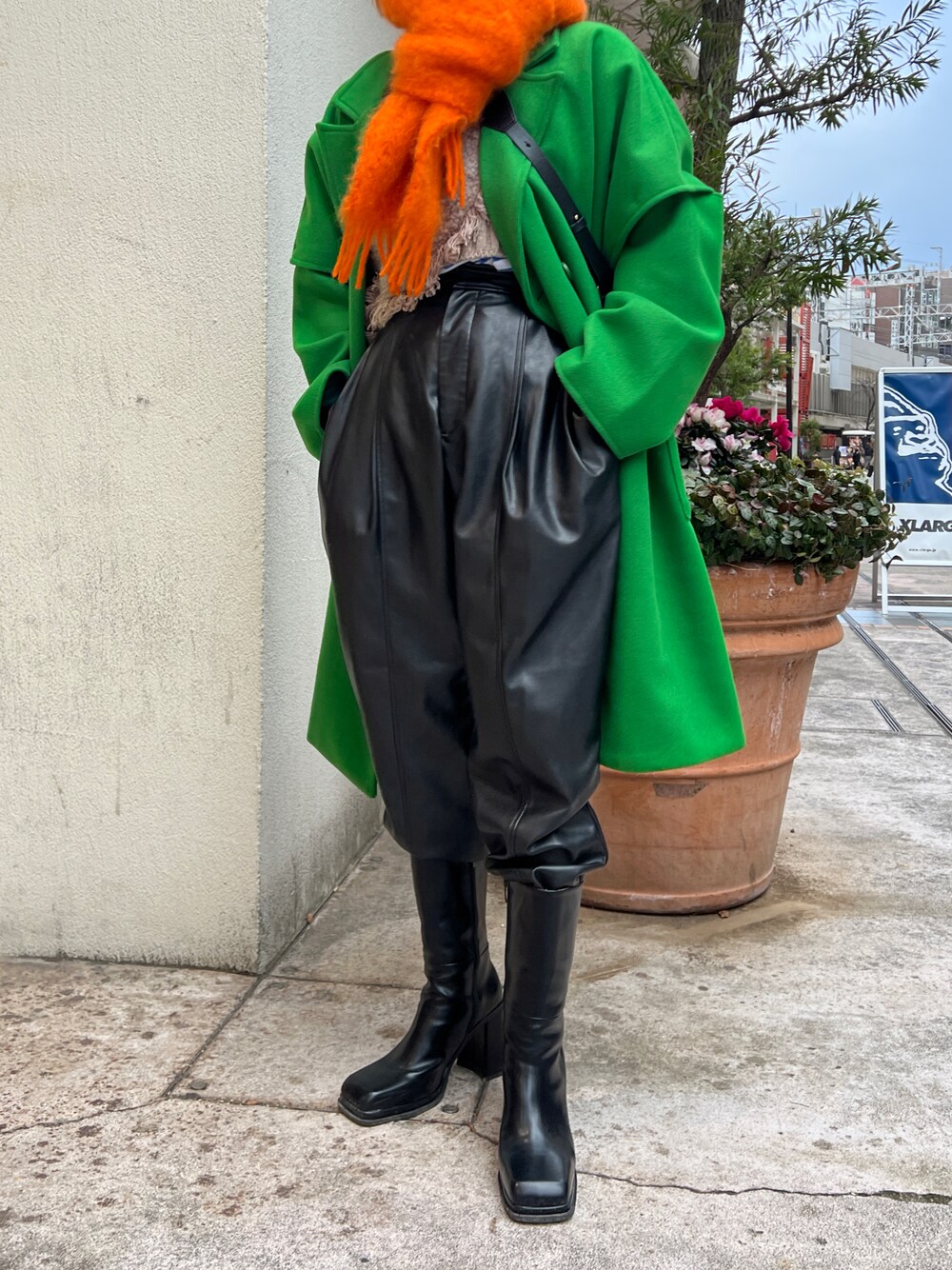 THROW】VEGAN LEATHER HW スラックス/レザーハイウエストパンツ