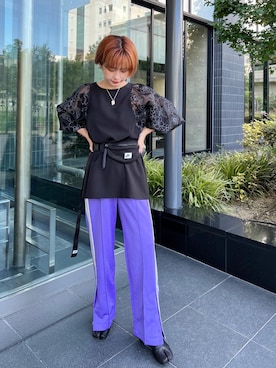 「パープル×黒」｜「アイテム（シャツ/ブラウス）」を使った、yukari_riraさん（レディース・155cm）の夏コーディネート
