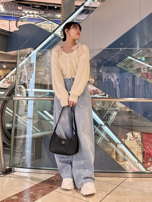Olive des Olive モヘア風オーバーサイズカーディガン ブルー
