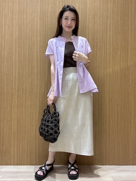 「OPAQUE.CLIP（オペークドットクリップ）のクロスベルトデザインサンダル（サンダル）」を使った、maiさん（レディース・160cm）の春コーディネート