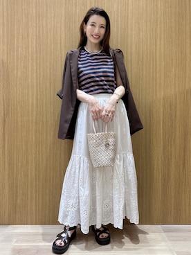 「OPAQUE.CLIP（オペークドットクリップ）のクロスベルトデザインサンダル（サンダル）」を使った、maiさん（レディース・160cm）の春コーディネート