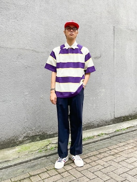 「ラガーシャツ」｜「アイテム（スラックス）」を使った、Reiyaさん（メンズ・180cm）の夏コーディネート