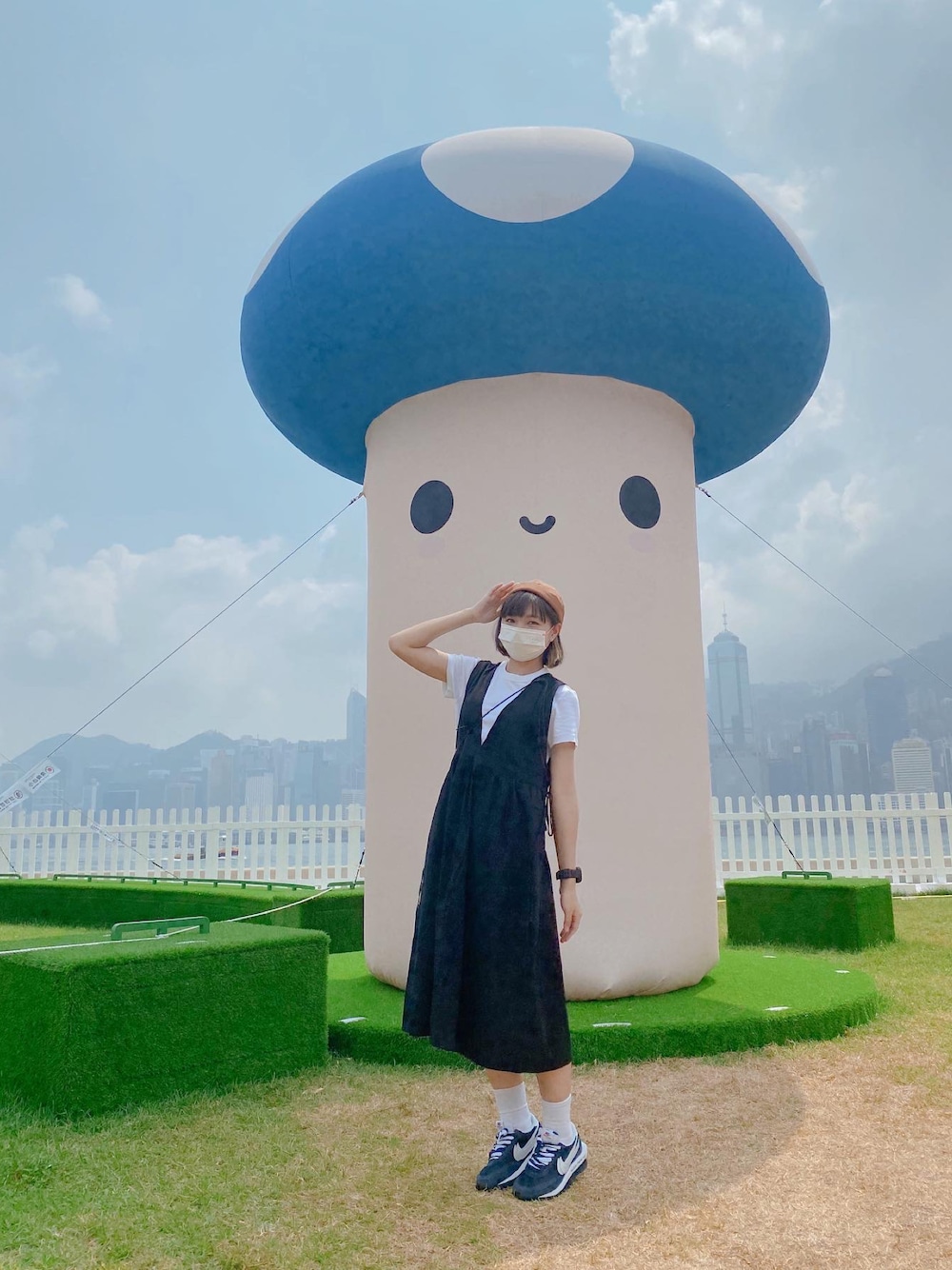 「ootd、夏コーデ、休日スタイル、休日コーデ、sacai、sacai×nike、fragmentdesign、casual、休日、夏、洋裝」｜「niko and...のワッシャーロールキャップ（キャップ、ブラウン系）」を使った、Yuko Tsyさん（レディース・163cm）の秋コーディネートの1枚目の写真