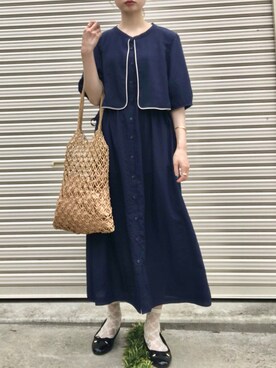 「ネイビー×ホワイト」｜「アイテム（ワンピース/ドレス）」を使った、さいとうはるかさん（レディース・163cm）の夏コーディネート