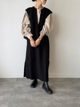 「キーネック」｜「アイテム（ワンピース/ドレス）」を使った、a__yaさん（レディース・158cm）の秋コーディネート