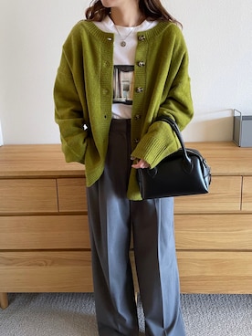 「ANGIE（アンジー）の2WAYオーバーサイズカラーカーディガン（カーディガン/ボレロ）」を使った、a__yaさん（レディース・158cm）の秋コーディネート
