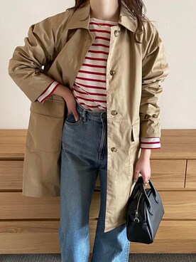 「coen（コーエン）のアイテム（ステンカラーコート）」を使った、a__yaさん（レディース・158cm）の春コーディネート