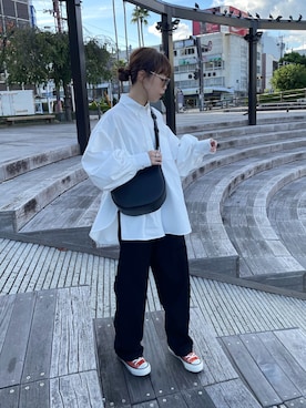 「JUNOAH（ジュノア）のアイテム（スラックス）」を使った、a__yaさん（レディース・158cm）の秋コーディネート