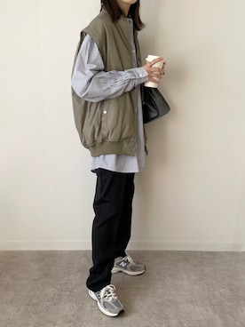 「JUNOAH（ジュノア）のアイテム（スラックス）」を使った、a__yaさん（レディース・158cm）の冬コーディネート