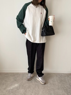「ラグランTシャツ」｜「アイテム（スラックス）」を使った、a__yaさん（レディース・158cm）の春コーディネート