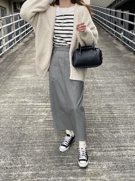 「titivate（ティティベイト）のﾛｰｹﾞｰｼﾞﾊﾝﾄﾞﾗｲｸﾆｯﾄｶｰﾃﾞｨｶﾞﾝ（カーディガン/ボレロ）」を使った、a__yaさん（レディース・158cm）の春コーディネート