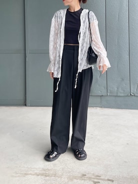 「アイテム（スラックス）」を使った、a__yaさん（レディース・158cm）の夏コーディネート