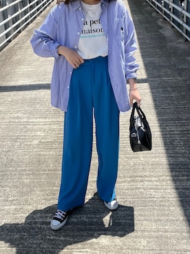 「ＡＮＤＪ（アンドジェイ）のアイテム（スラックス）」を使った、a__yaさん（レディース・158cm）の春コーディネート