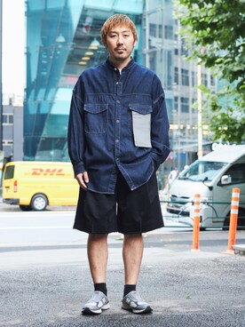 「PUBLIC TOKYO（パブリックトウキョウ）のアイテム（スウェットパンツ）」を使った、サエキさん（メンズ・173cm）の夏コーディネート