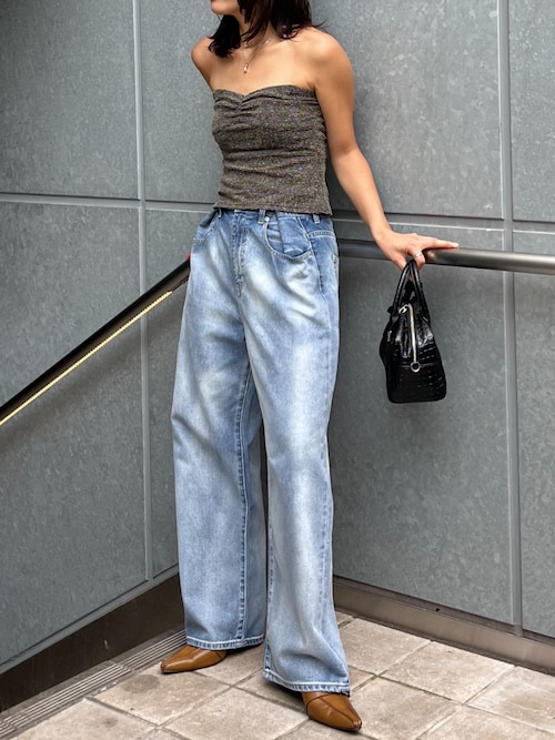 美品MOUSSY ハイウエストブリーチルーズストレートデニムパンツ サイズ2 MOUSSY マウジー ハイウエスト ブリーチ ルーズストレート