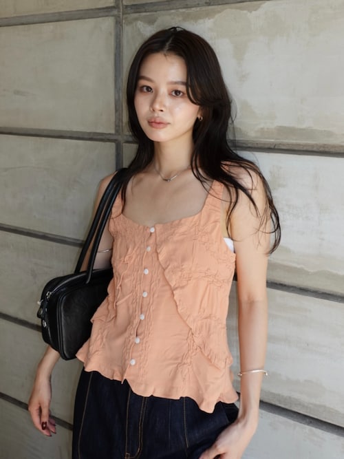 MOUSSY マウジー　M_ EMBROIDERY キャミソール MOUSSY SHIRRING キャミソール PNK -ファッション通販 FASHION