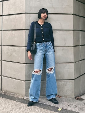 「MOUSSY（マウジー）のアイテム（カーディガン/ボレロ）」を使った、MOUSSY OFFICIALさん（レディース・164cm）の冬コーディネート