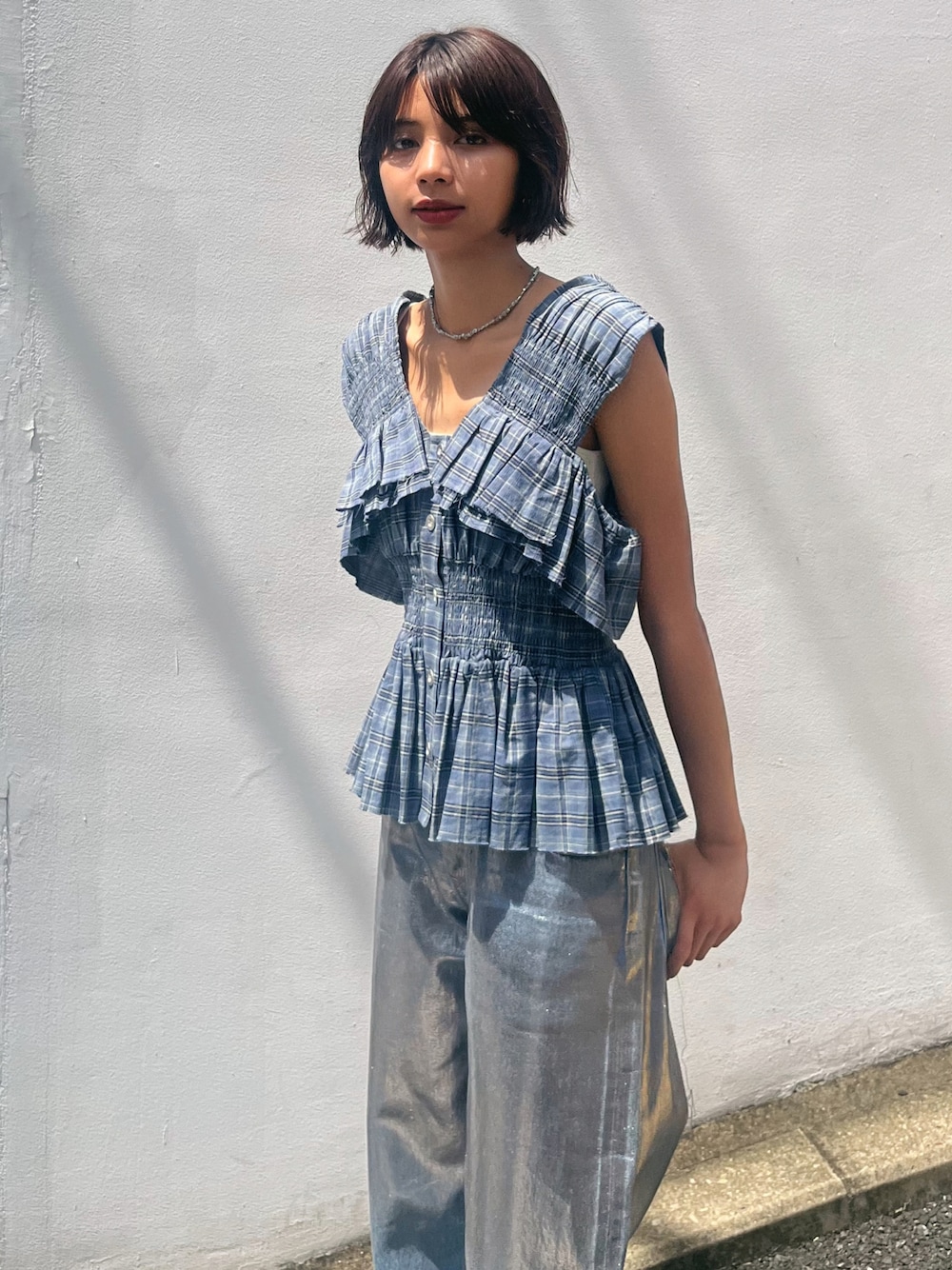 MOUSSY（マウジー）の「CHECK GATHER トップス（タンクトップ