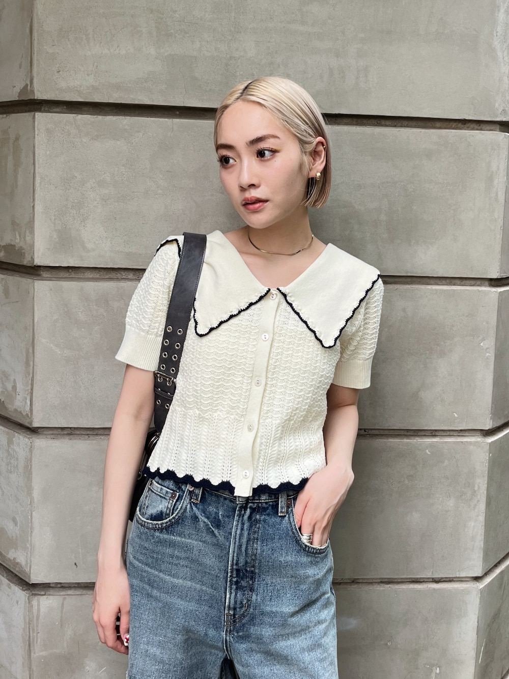 KNIT LACEWORK COLLAR カーディガン