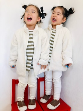 「双子コーデ」｜「アイテム（その他アウター）」を使った、さかな★さん（キッズ・100cm）の秋コーディネート