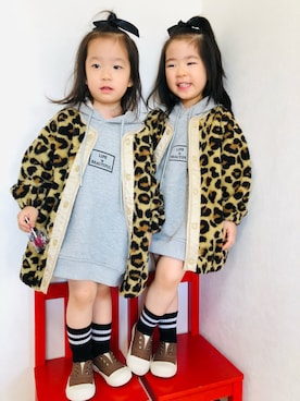 「双子コーデ」｜「アイテム（ブルゾン）」を使った、さかな★さん（キッズ・100cm）の秋コーディネート