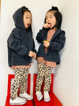 「双子コーデ」｜「アイテム（その他アウター）」を使った、さかな★さん（キッズ・100cm）の冬コーディネート