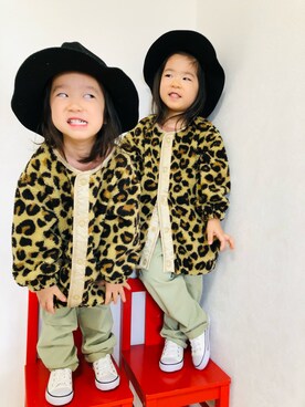 「双子コーデ」｜「アイテム（ブルゾン）」を使った、さかな★さん（キッズ・100cm）の秋コーディネート