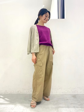 「サマーニット」｜「アイテム（ブルゾン）」を使った、ほなみさん（レディース・155cm）の夏コーディネート
