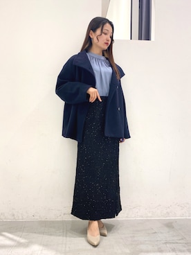 「ラメスカート」｜「アイテム（その他アウター）」を使った、ほなみさん（レディース・155cm）の秋コーディネート