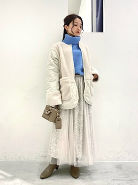 「WEARyouthコーデ」｜「アイテム（ノーカラーコート）」を使った、ほなみさん（レディース・155cm）の冬コーディネート