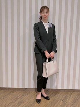 「SHOO・LA・RUE（シューラルー）の◆【S-3L/洗える/通勤】ダブルクロス Vネックジャケット【CIRCRIC】（ノーカラージャケット、ブラック系）」を使った、hassssyさん（レディース・169cm）の冬コーディネート