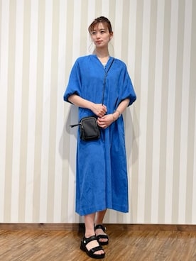 「SHOO・LA・RUE（シューラルー）の【S-LL/綿100%】上品さ漂う フラワージャカード 5分袖ワンピース（ワンピース、ブルー系）」を使った、hassssyさん（レディース・169cm）の春コーディネート