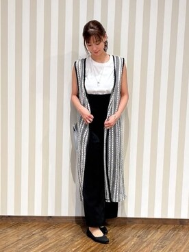 「SHOO・LA・RUE（シューラルー）の◆【高レビュー】洗えてサラサラ スクエアニットパンプス（パンプス、ブラック系）」を使った、hassssyさん（レディース・169cm）の春コーディネート