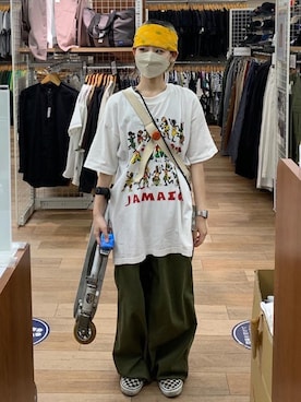 「バンダナ」｜「アイテム（オールインワン・サロペット）」を使った、MINOさん（レディース・154cm）の夏コーディネート