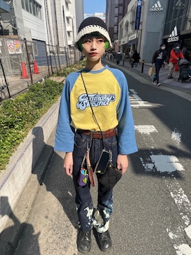 「ブリーチデニム」｜「アイテム（帽子）」を使った、MINOさん（レディース・154cm）の春コーディネート