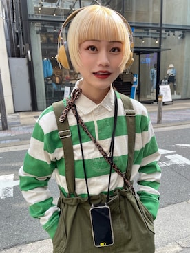 「アイテム（ヘッドフォン/イヤホン、イエロー系）」を使った、MINOさん（レディース・154cm）の春コーディネート