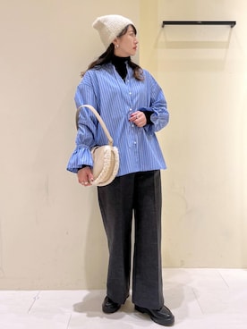 「アイテム（ニットキャップ/ビーニー）」を使った、NACHIさん（レディース・155cm）の秋コーディネート