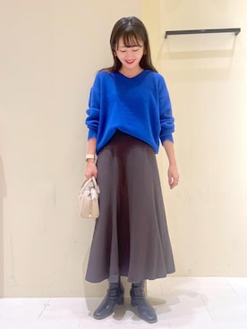 「ROPE' PICNIC（ロペピクニック）のフィブリルマーメイドフレアスカート（スカート）」を使った、NACHIさん（レディース・155cm）の秋コーディネート